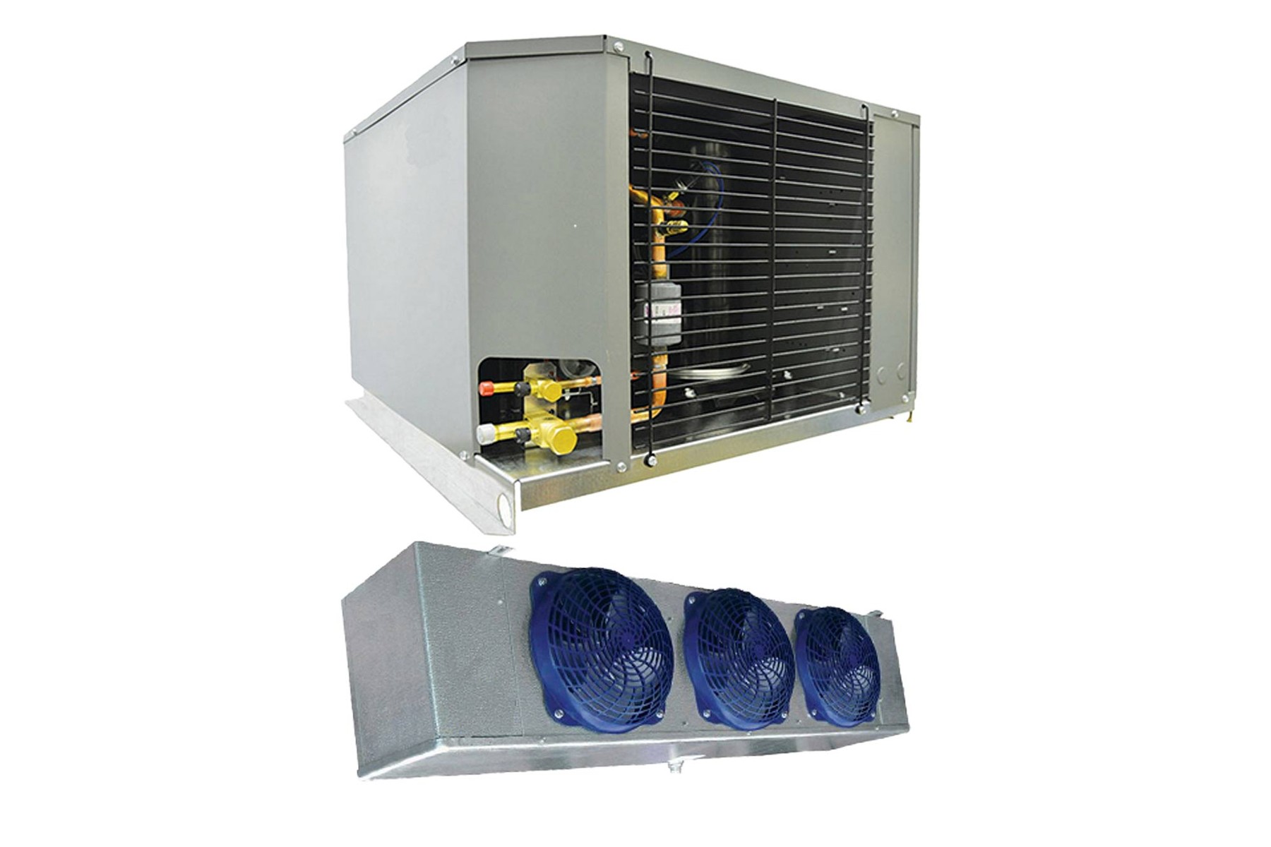Close-up of an industrial refrigeration condensing unit